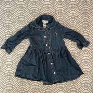 Denim Button-Up Dress with Embroidered Logo